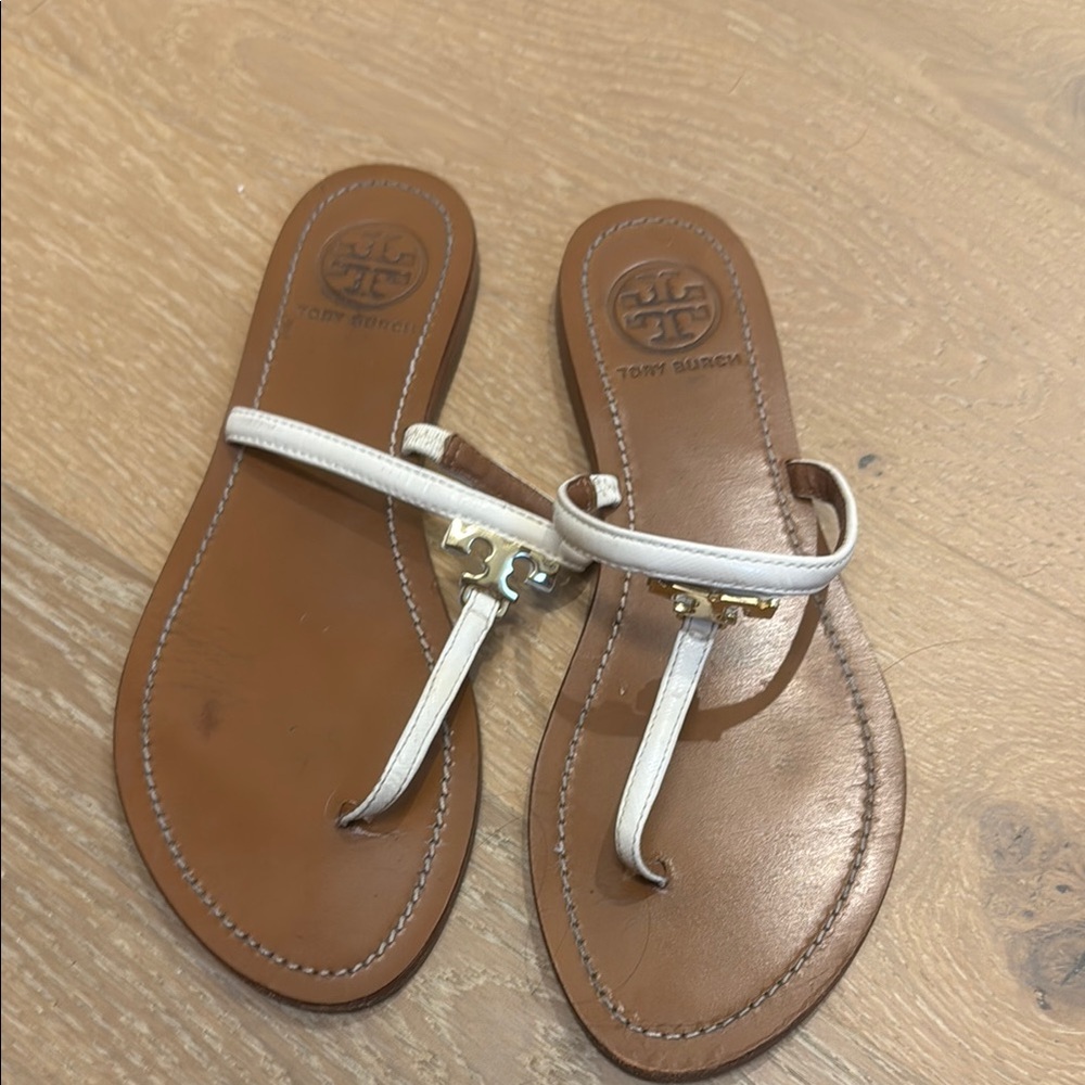Tory Burch T-Strap Thong Sandals in white